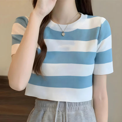 Nola Stripe Knit Cropped T-Shirt