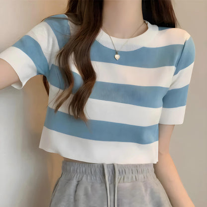 Nola Stripe Knit Cropped T-Shirt