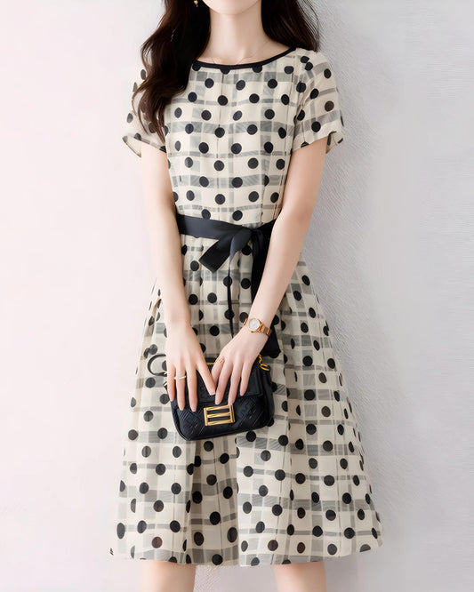 Noelle Sheer Dot Flare Dress