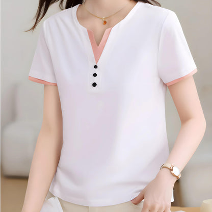 Clara Trim Button Cotton T-Shirt
