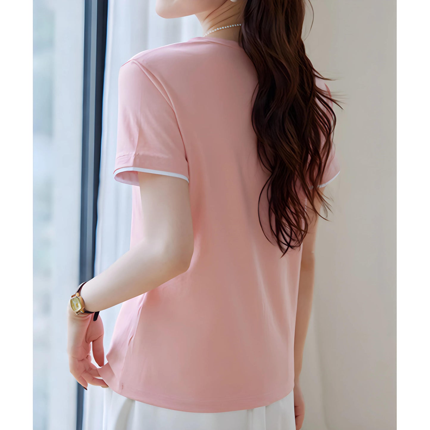 Clara Trim Button Cotton T-Shirt
