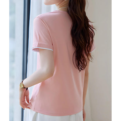 Clara Trim Button Cotton T-Shirt