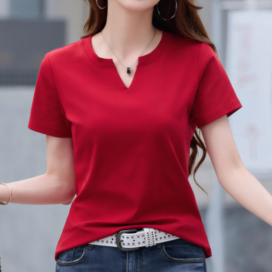 Mira Notch Neck Cotton T-Shirt