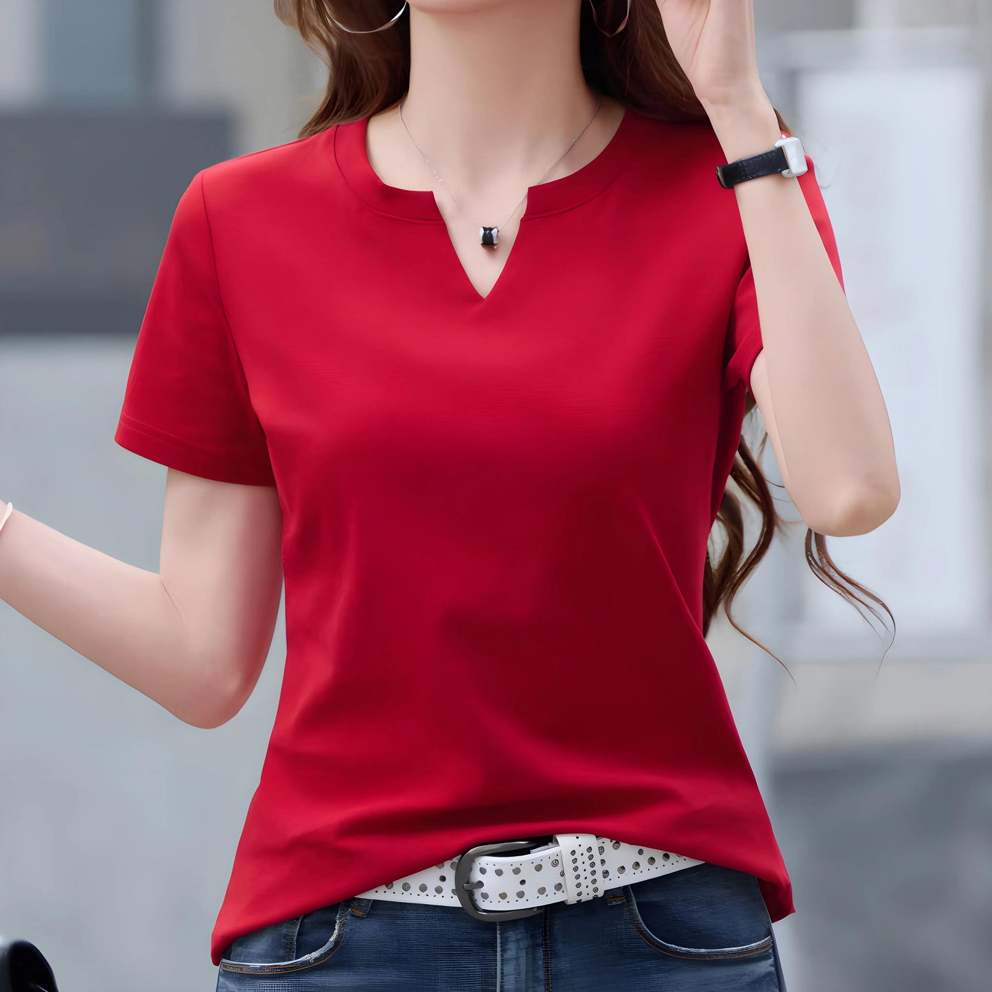 Mira Notch Neck Cotton T-Shirt