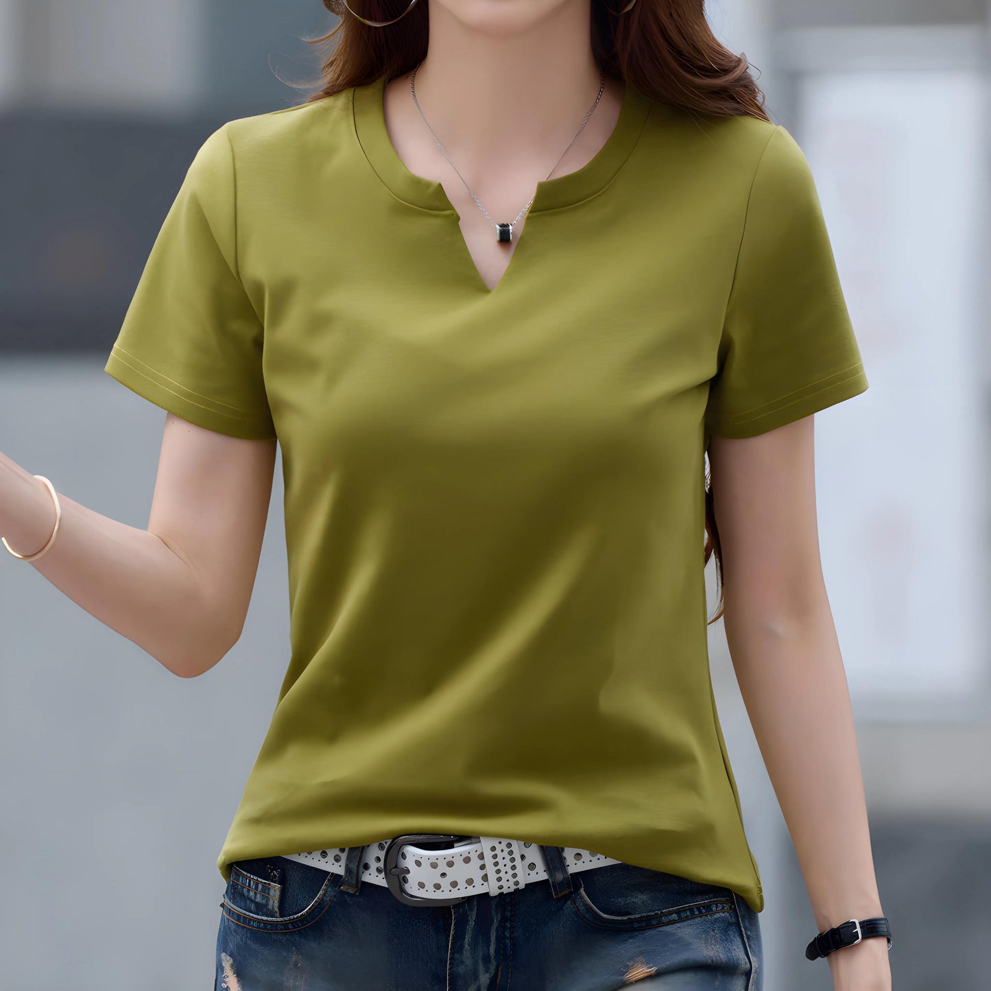 Mira Notch Neck Cotton T-Shirt