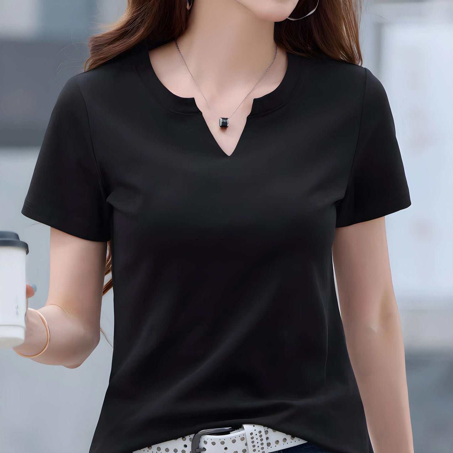 Mira Notch Neck Cotton T-Shirt
