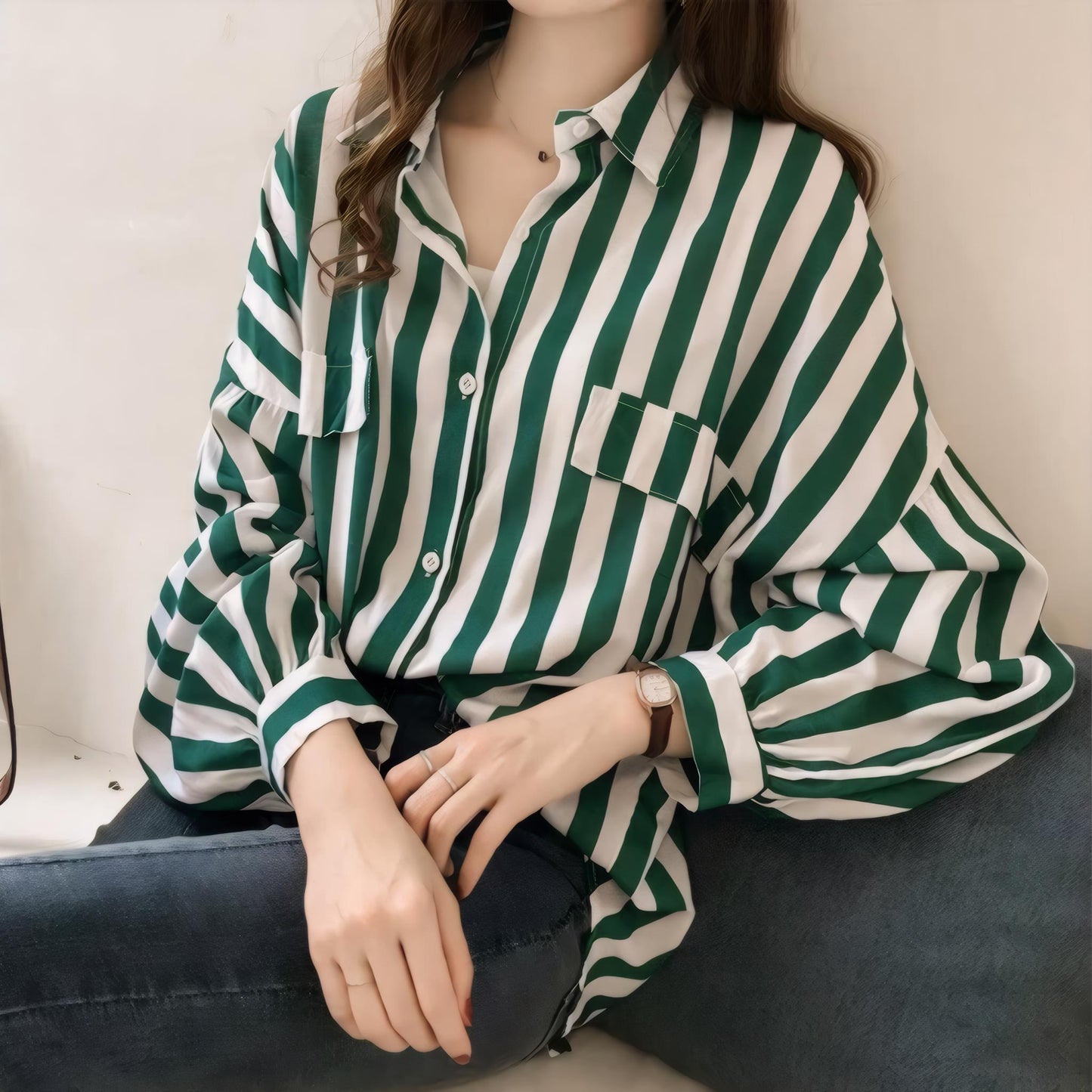 Linea Soft Striped V-Neck Blouse