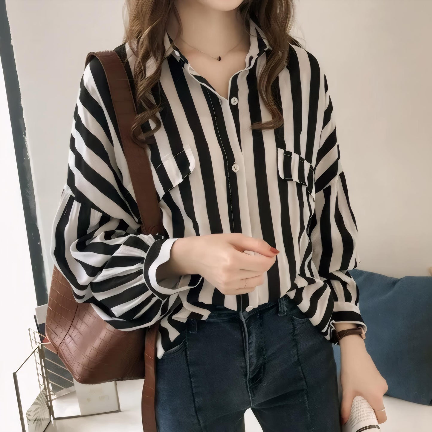 Linea Soft Striped V-Neck Blouse