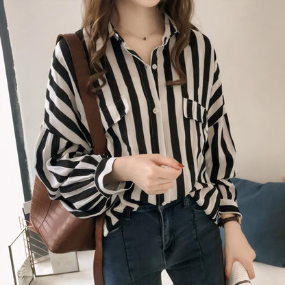 Linea Soft Striped V-Neck Blouse
