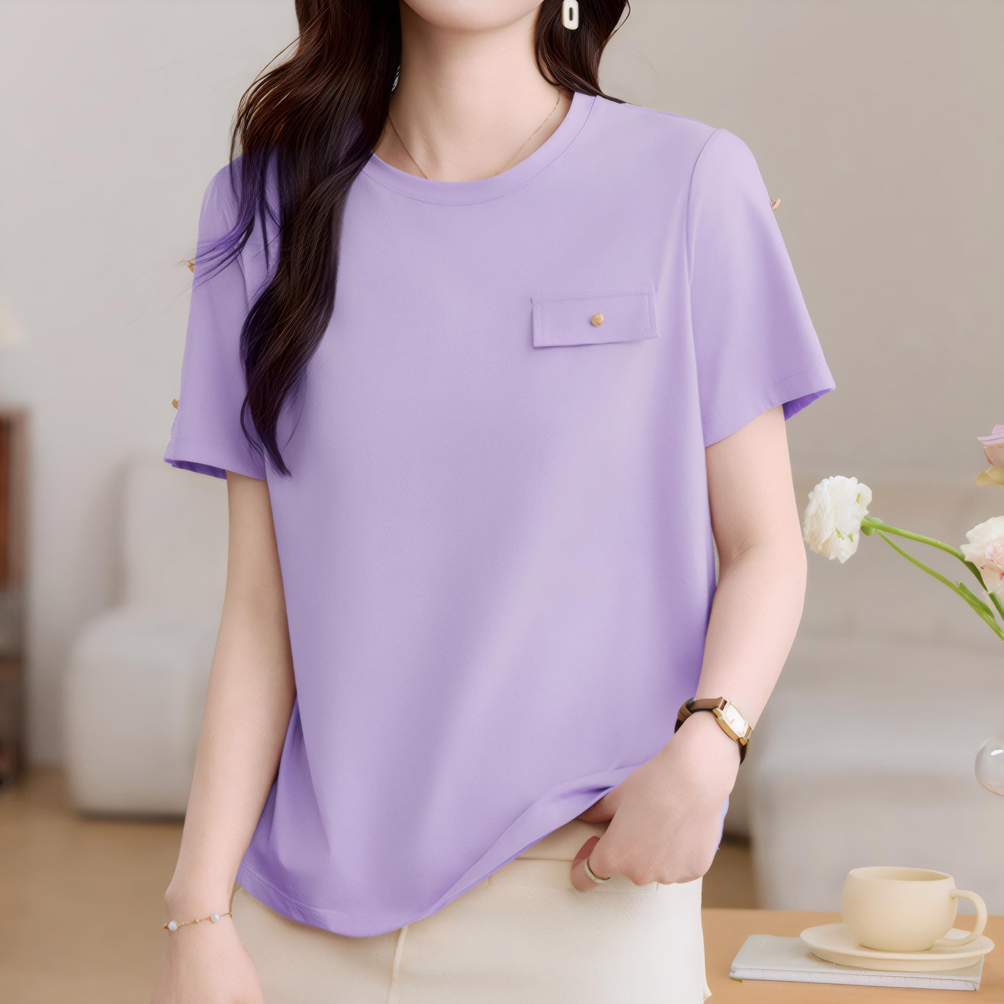 Nora Button Accent T-Shirt