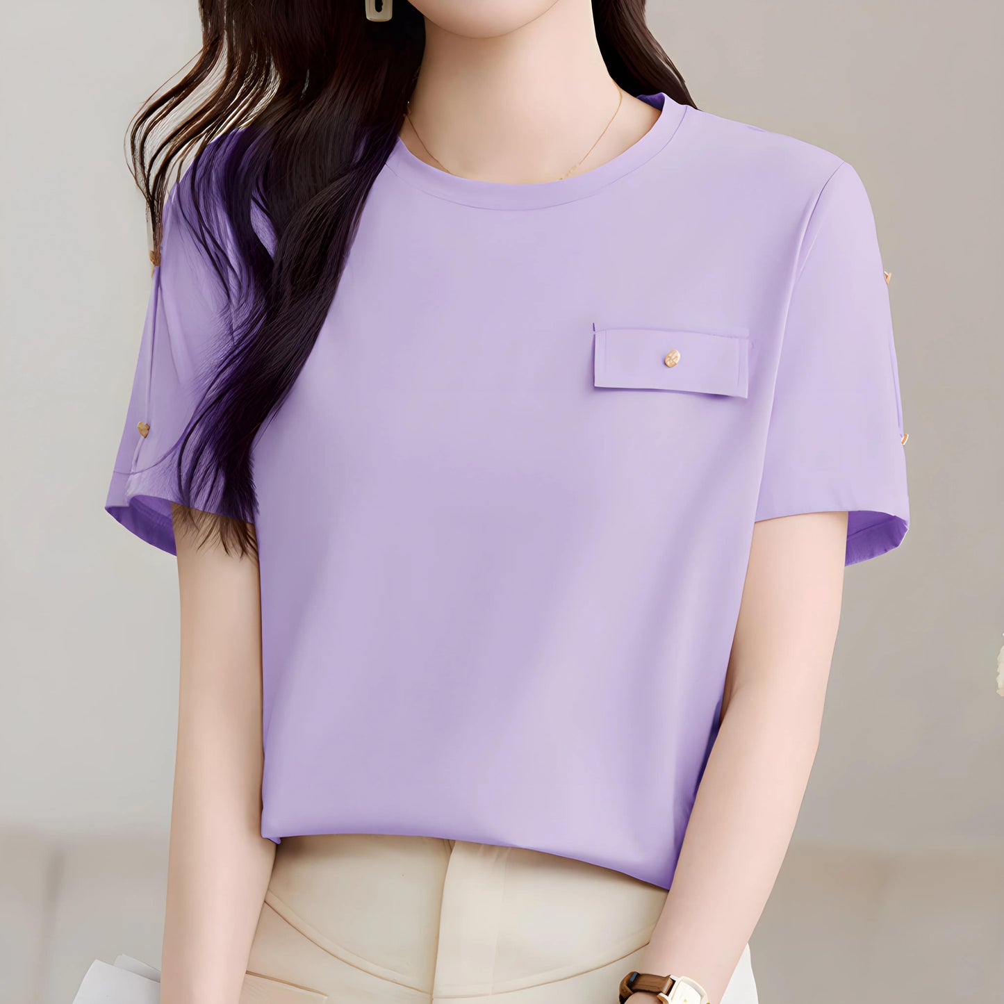 Nora Button Accent T-Shirt