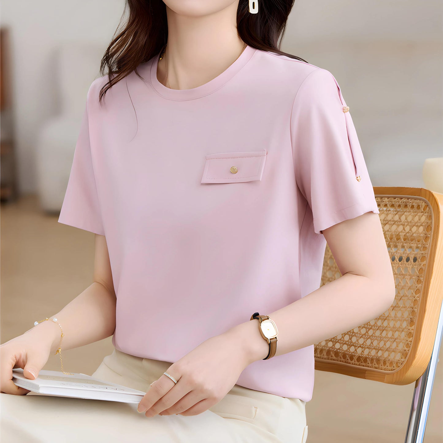 Nora Button Accent T-Shirt