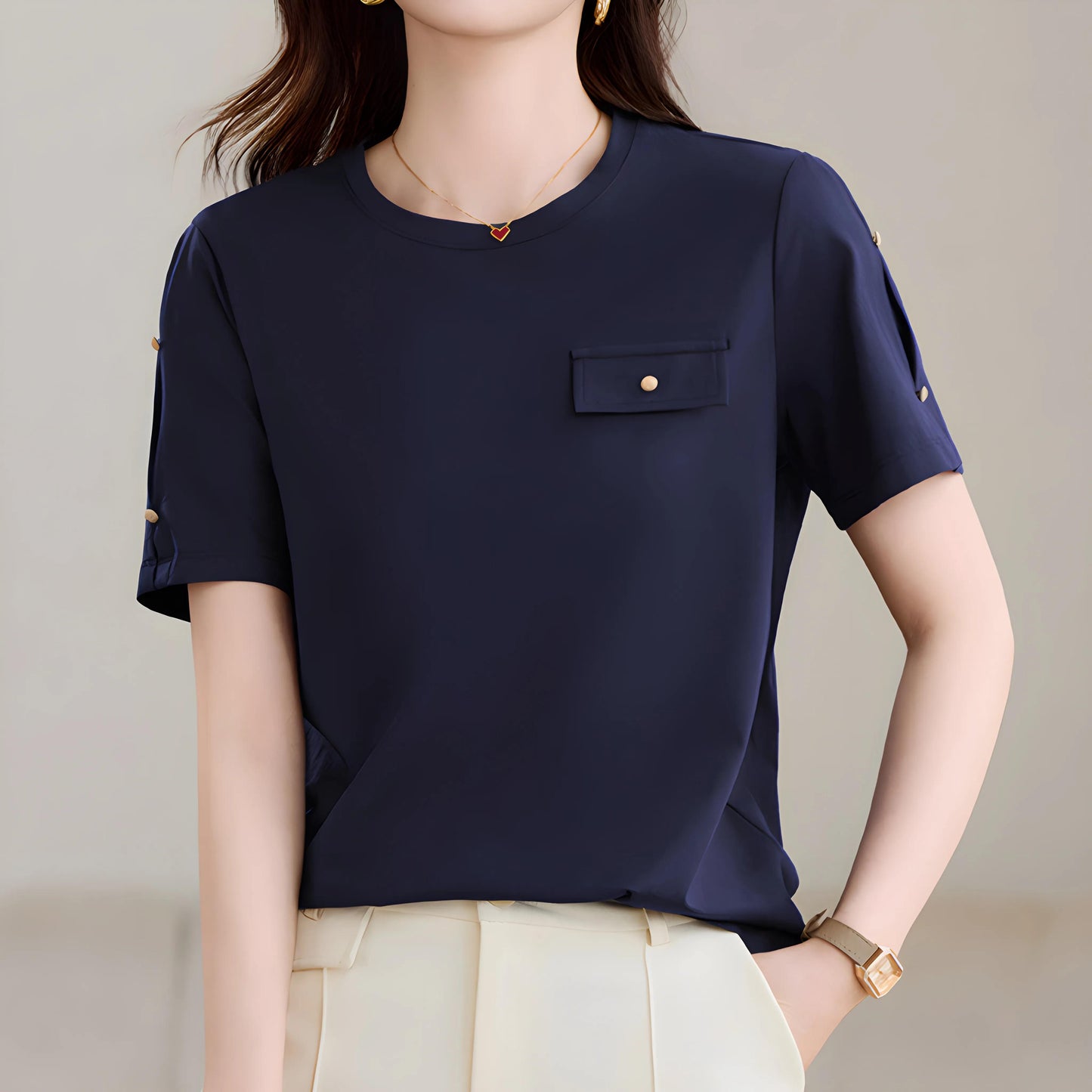 Nora Button Accent T-Shirt