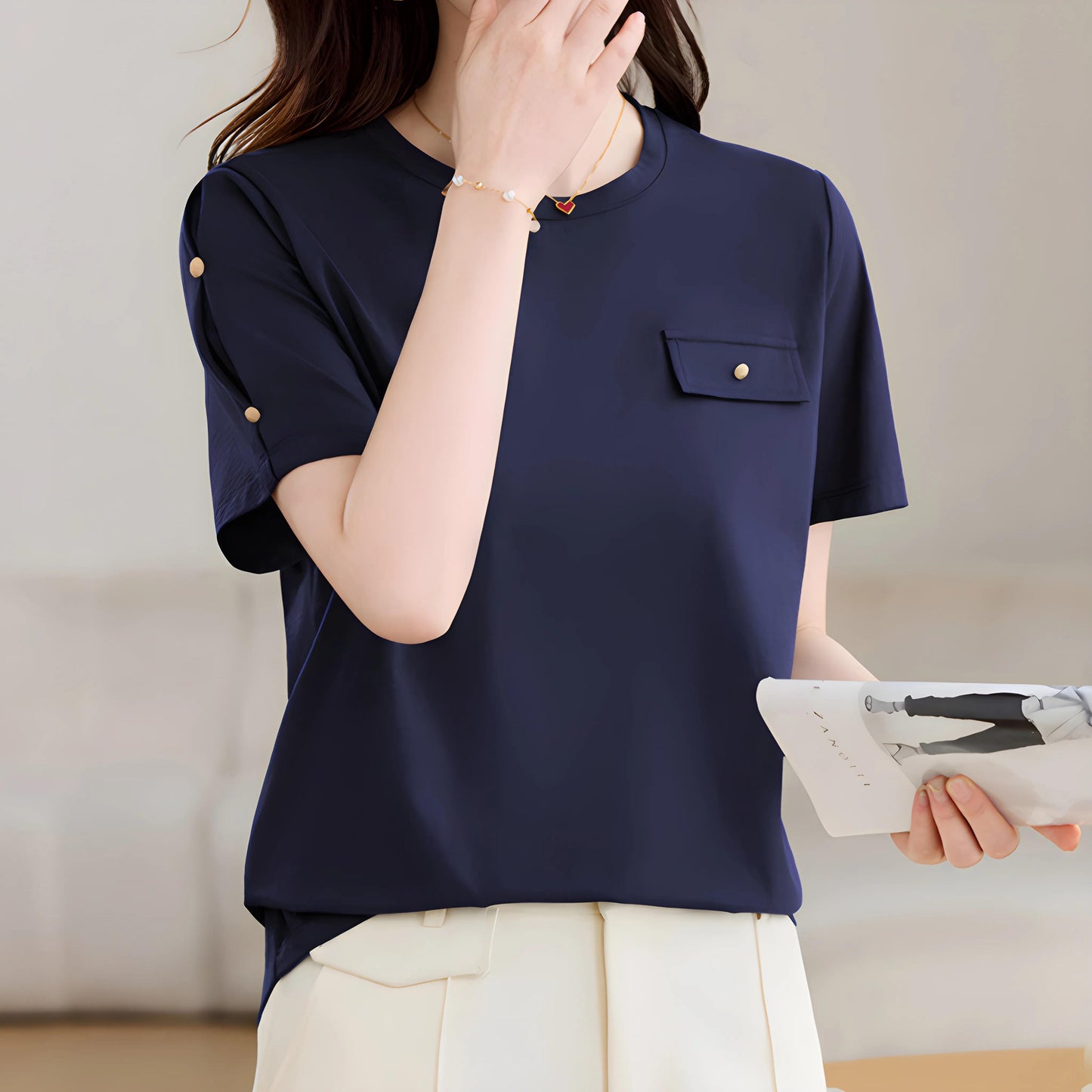 Nora Button Accent T-Shirt