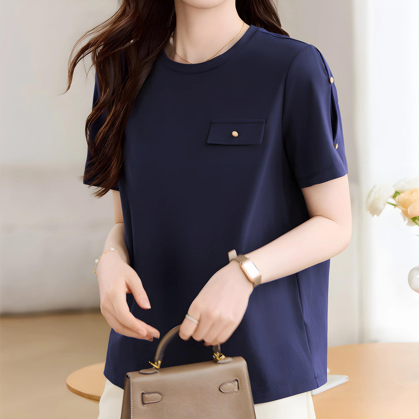 Nora Button Accent T-Shirt