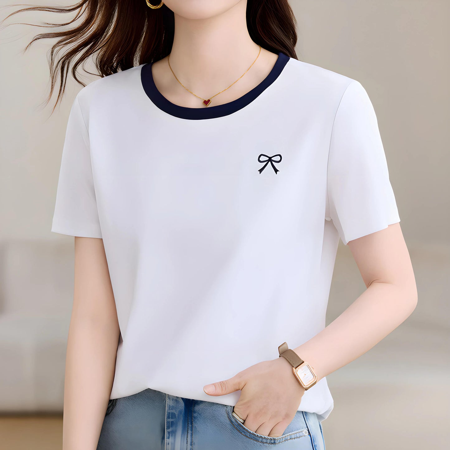 Lea Tiny Bow Detail T-Shirt