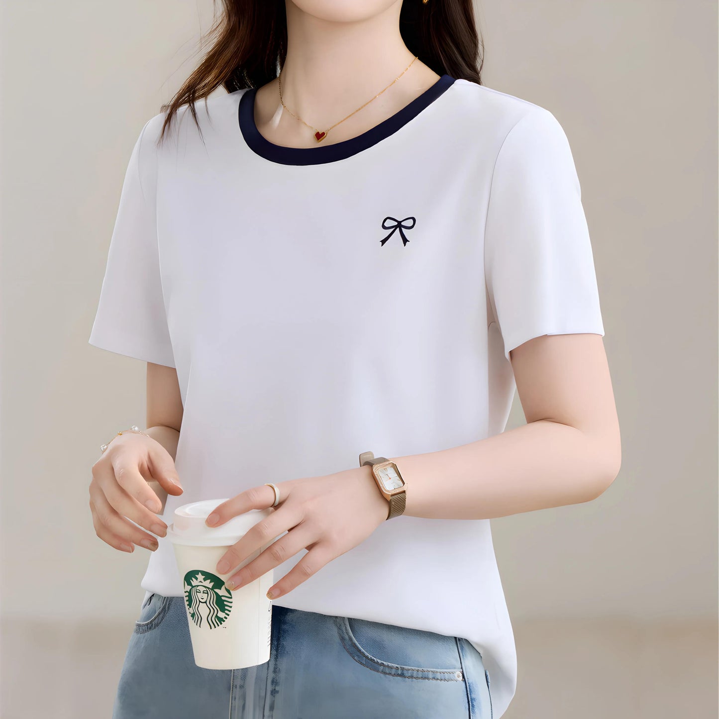Lea Tiny Bow Detail T-Shirt