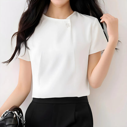 Elena Ease Brooch Pleat Blouse