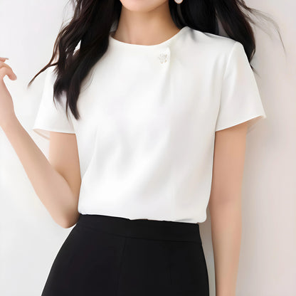 Elena Ease Brooch Pleat Blouse