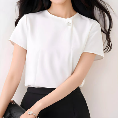 Elena Ease Brooch Pleat Blouse