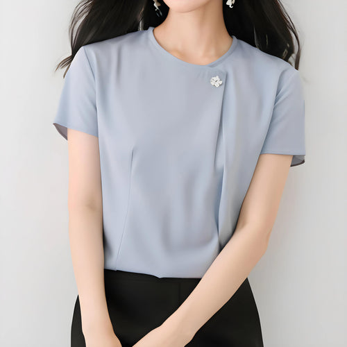 Elena Ease Brooch Pleat Blouse