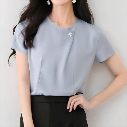 Elena Ease Brooch Pleat Blouse