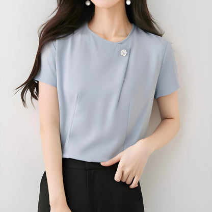 Elena Ease Brooch Pleat Blouse