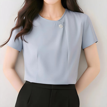 Elena Ease Brooch Pleat Blouse