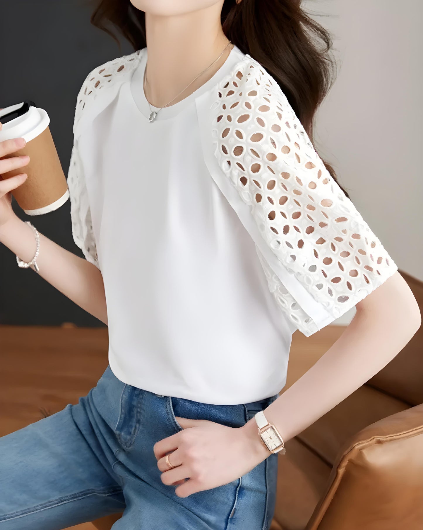 Eline Airy Lace Sleeve T-Shirt
