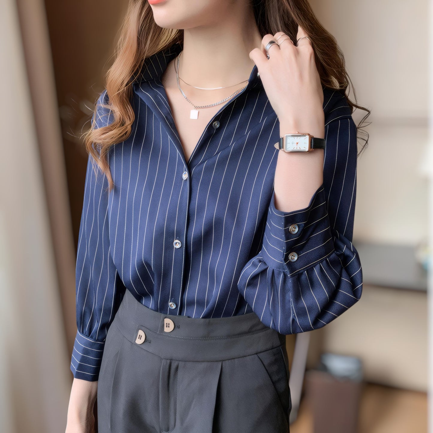 Line Poise Soft Printed V-Neck Blouse