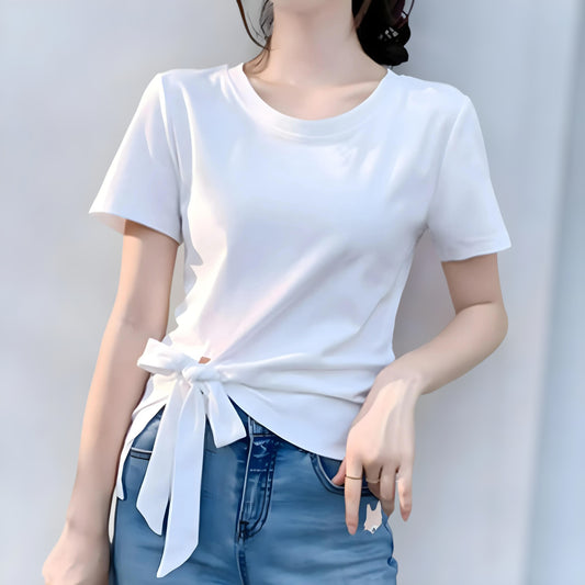 Serene Bow Side Cotton T-Shirt
