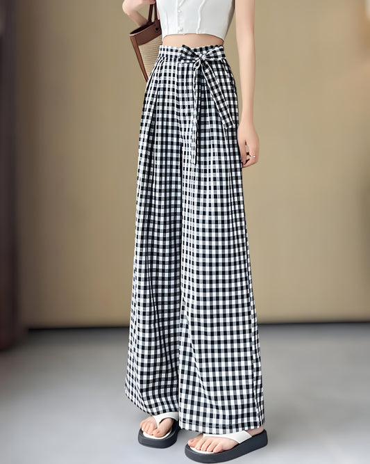 Leora Check Tie Wide Pants