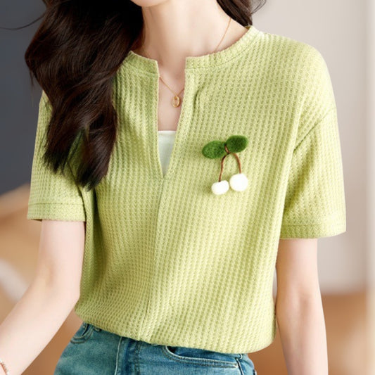 Cherry Light Slit Knit T-Shirt