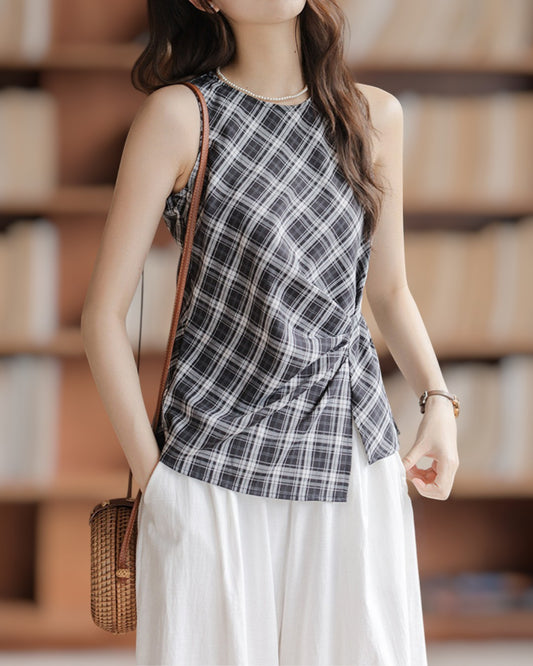 Maren Side Pleat Check Tank