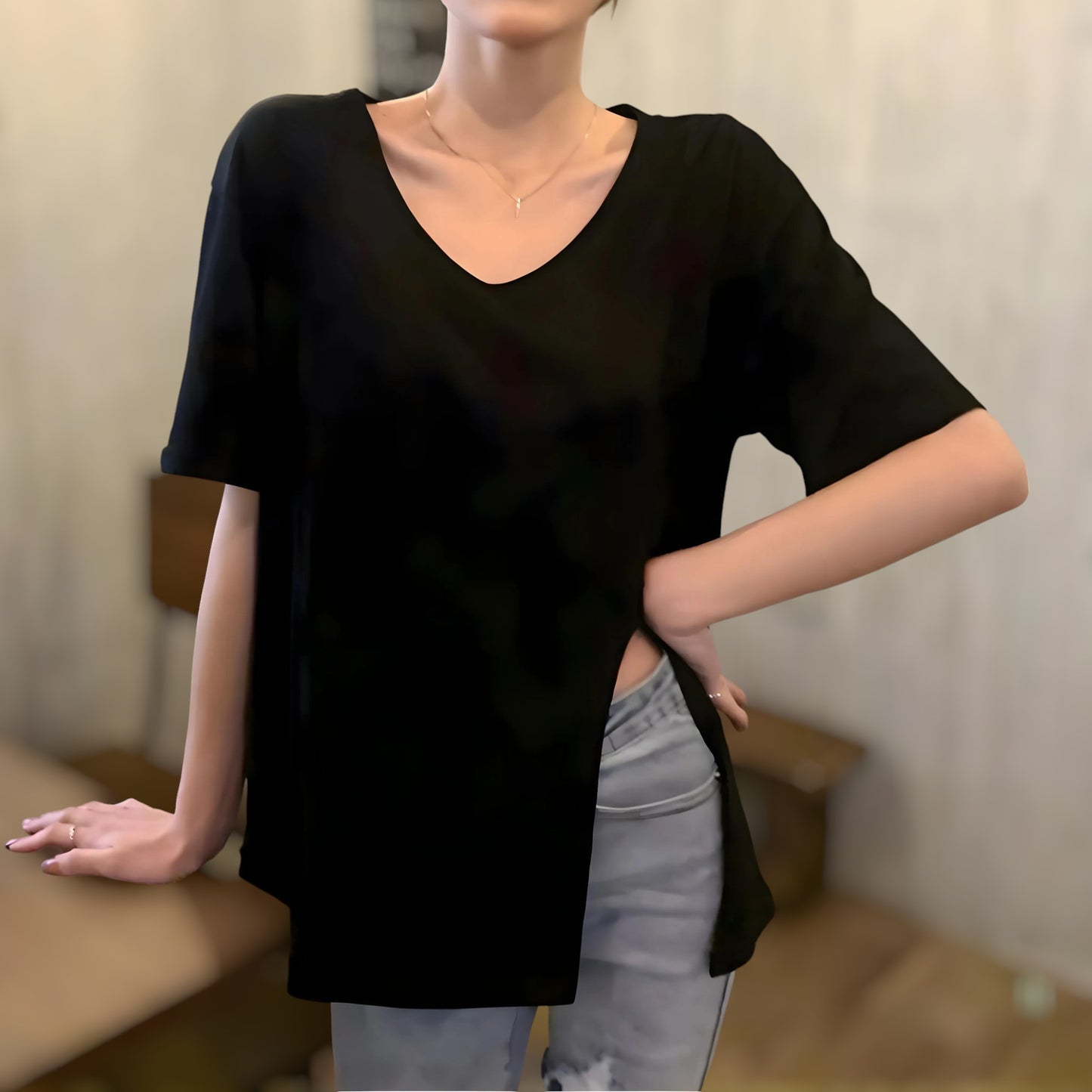 Elva Asym Side-Slit T-Shirt