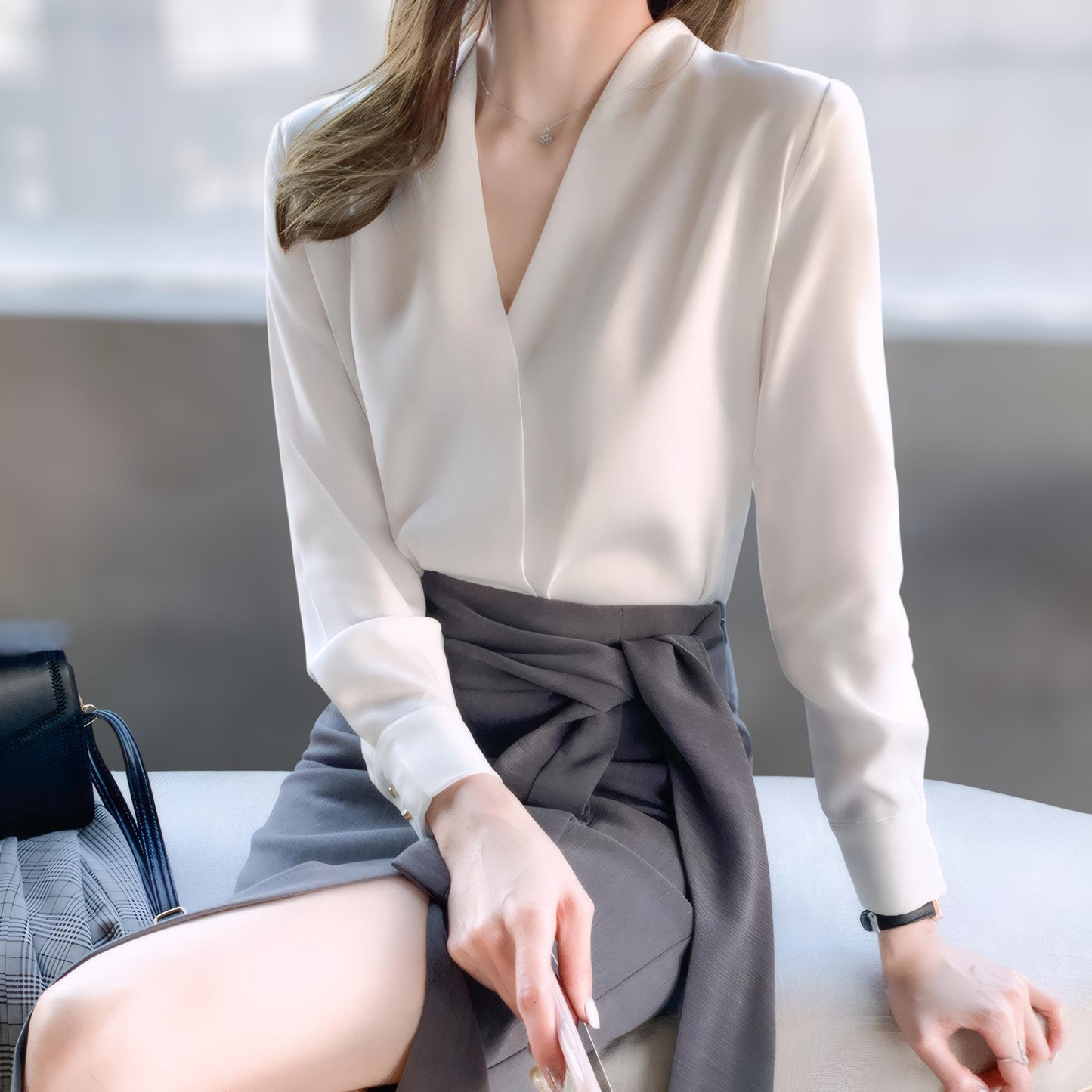 June Line Soft V-Neck Blouse