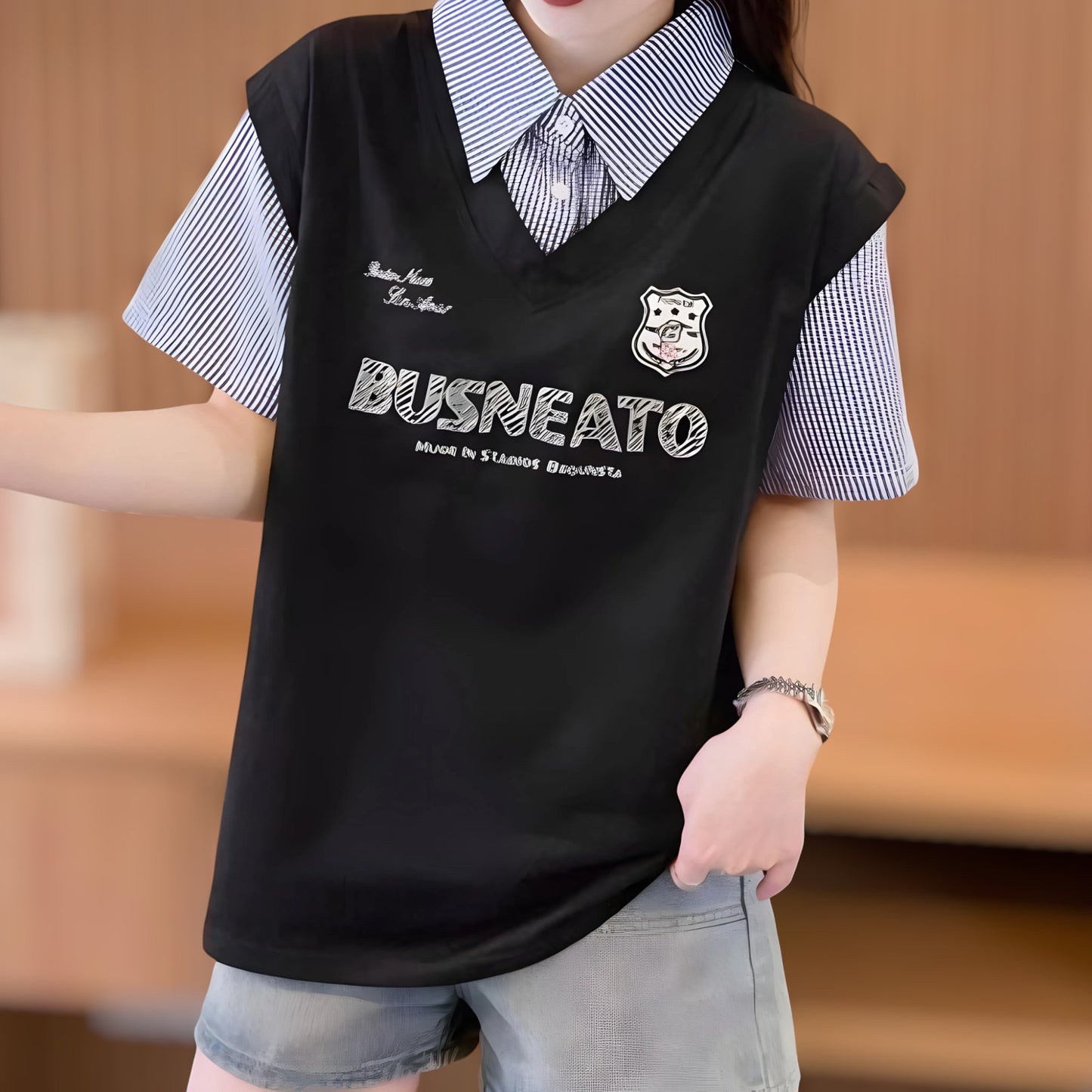 Maren Sketch Layered Collar T-Shirt