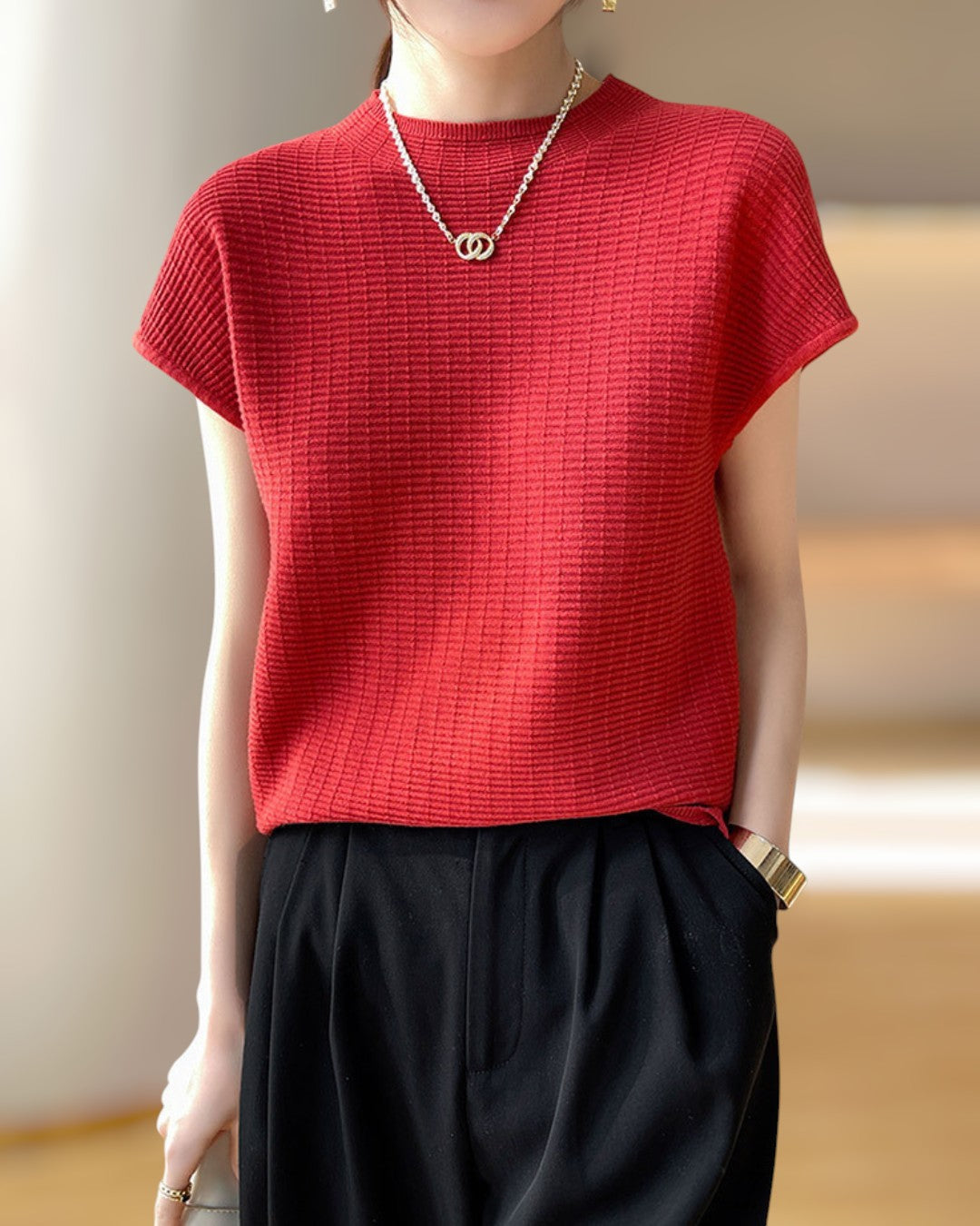 Lena Calm Ribbed Knit Tee