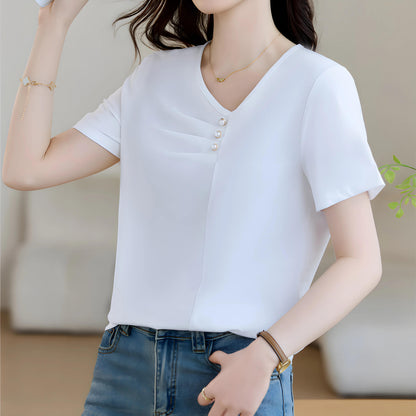 Mila Pleat Button T-Shirt