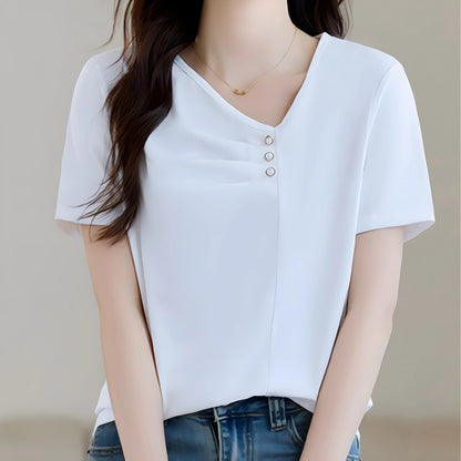 Mila Pleat Button T-Shirt