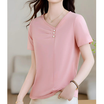 Mila Pleat Button T-Shirt