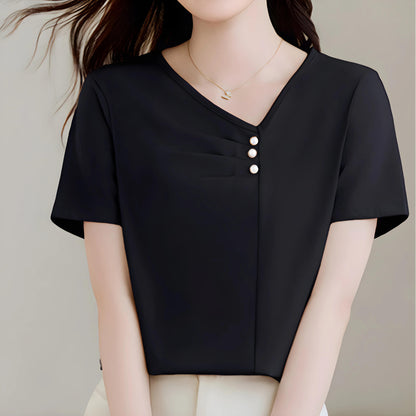 Mila Pleat Button T-Shirt