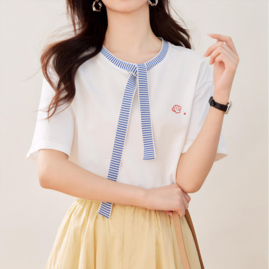 Serena Tie Trim Cotton T-shirt