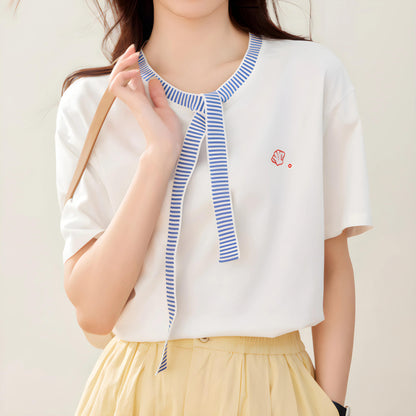 Serena Tie Trim Cotton T-shirt