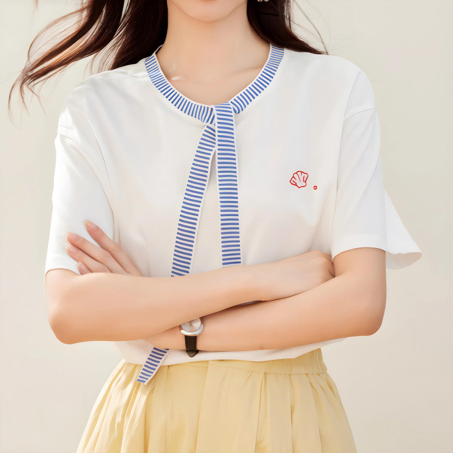 Serena Tie Trim Cotton T-shirt