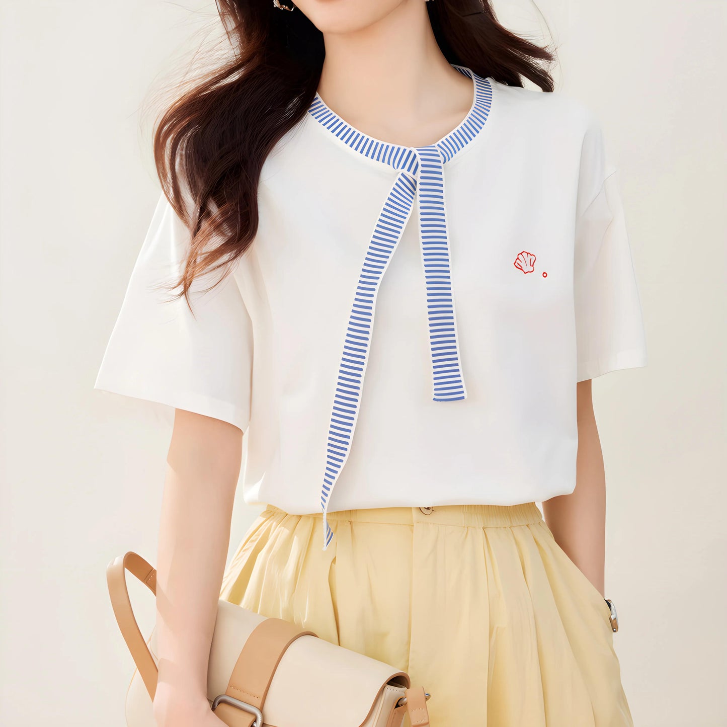 Serena Tie Trim Cotton T-shirt