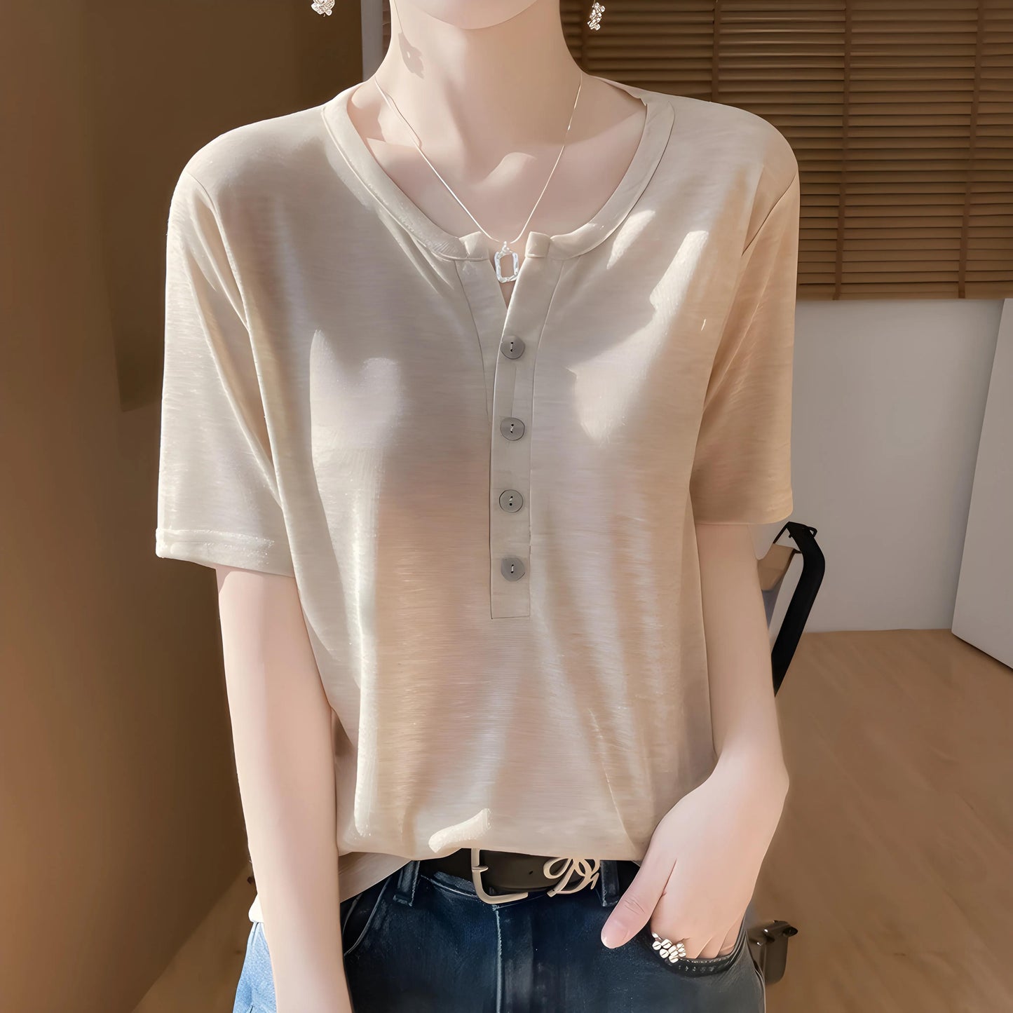 Aline Shell Button T-Shirt