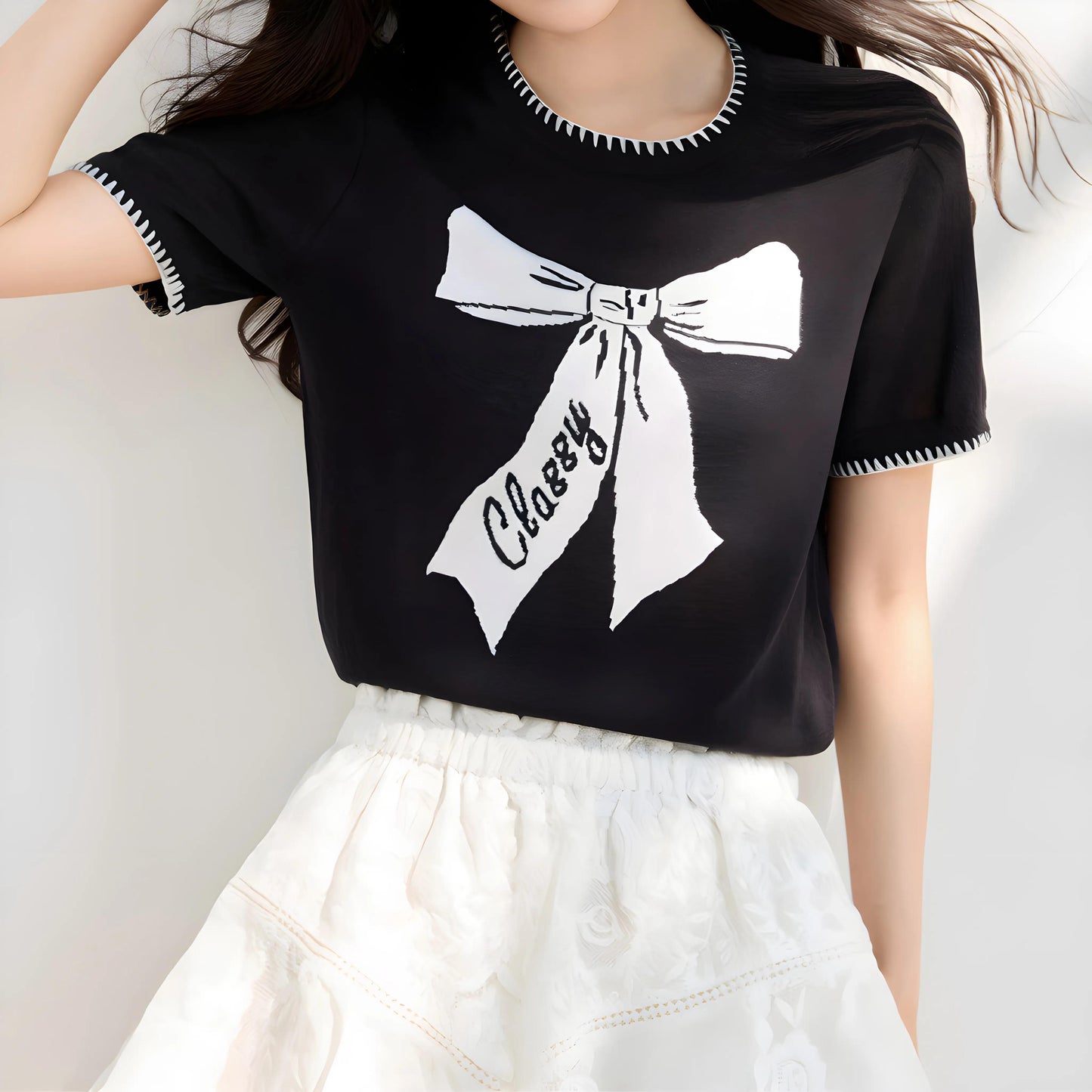 Eline Bow Script Knit T-Shirt