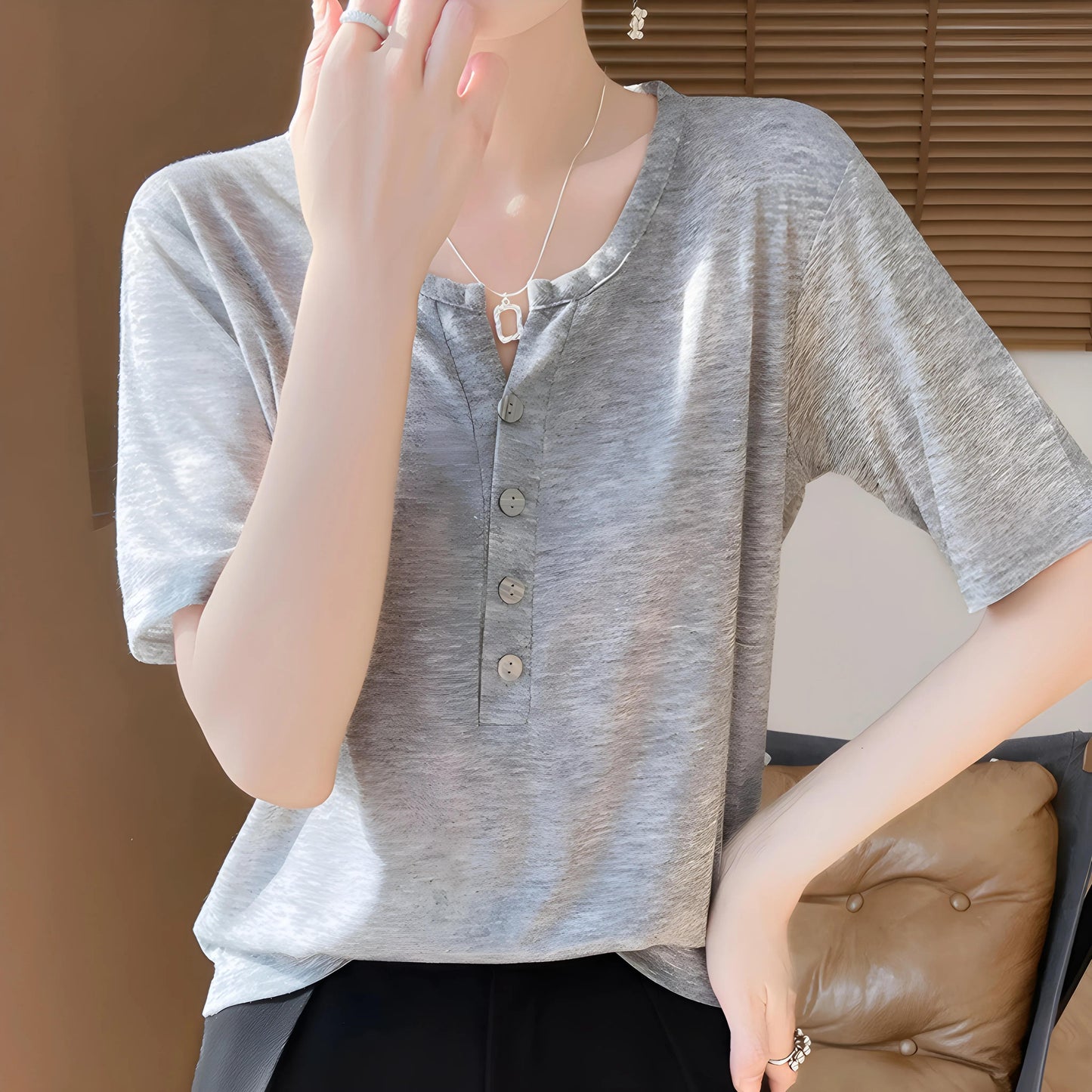 Aline Shell Button T-Shirt