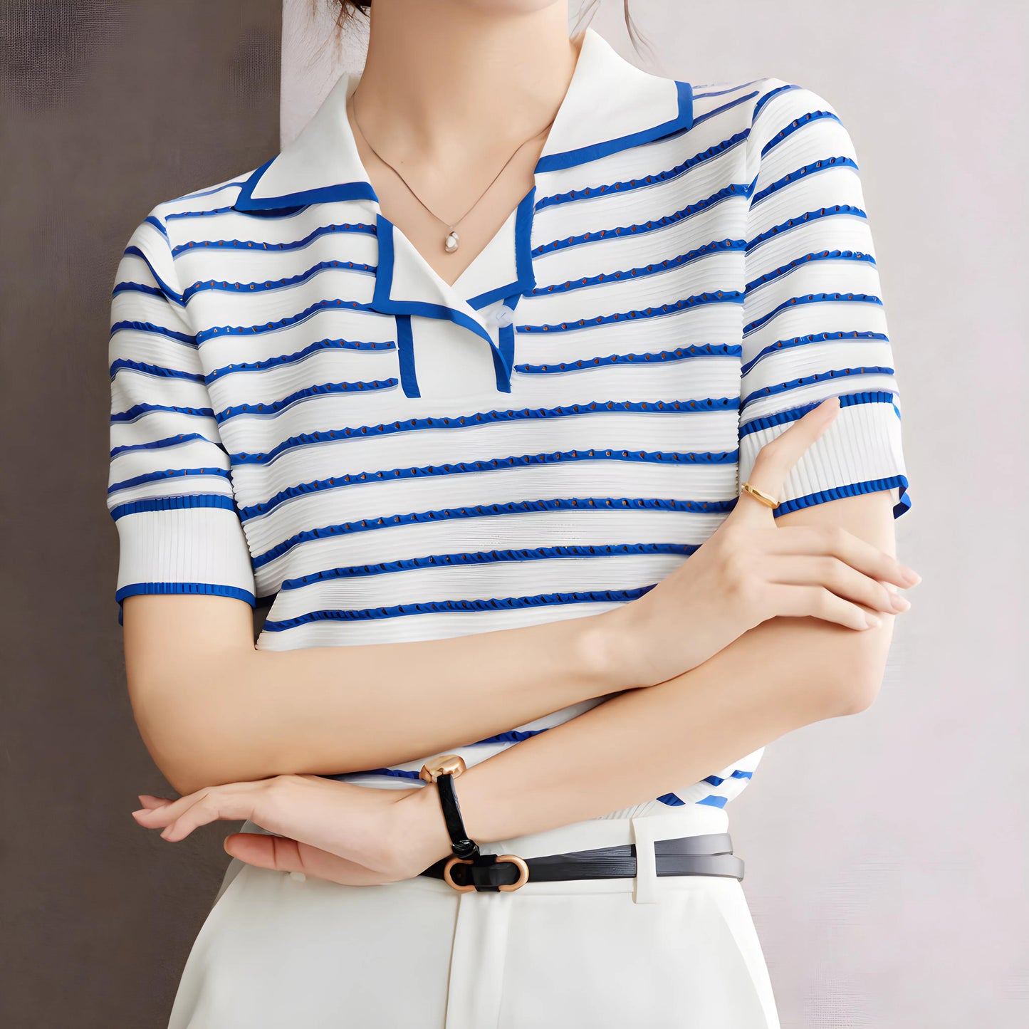 Mira Ease Stripe Polo T-Shirt